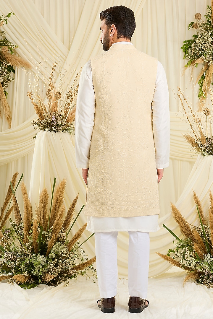 Yellow Georgette Sequins Embroidered Long Open Jacket by Kasbah Clothing at Pernia's Pop Up Shop