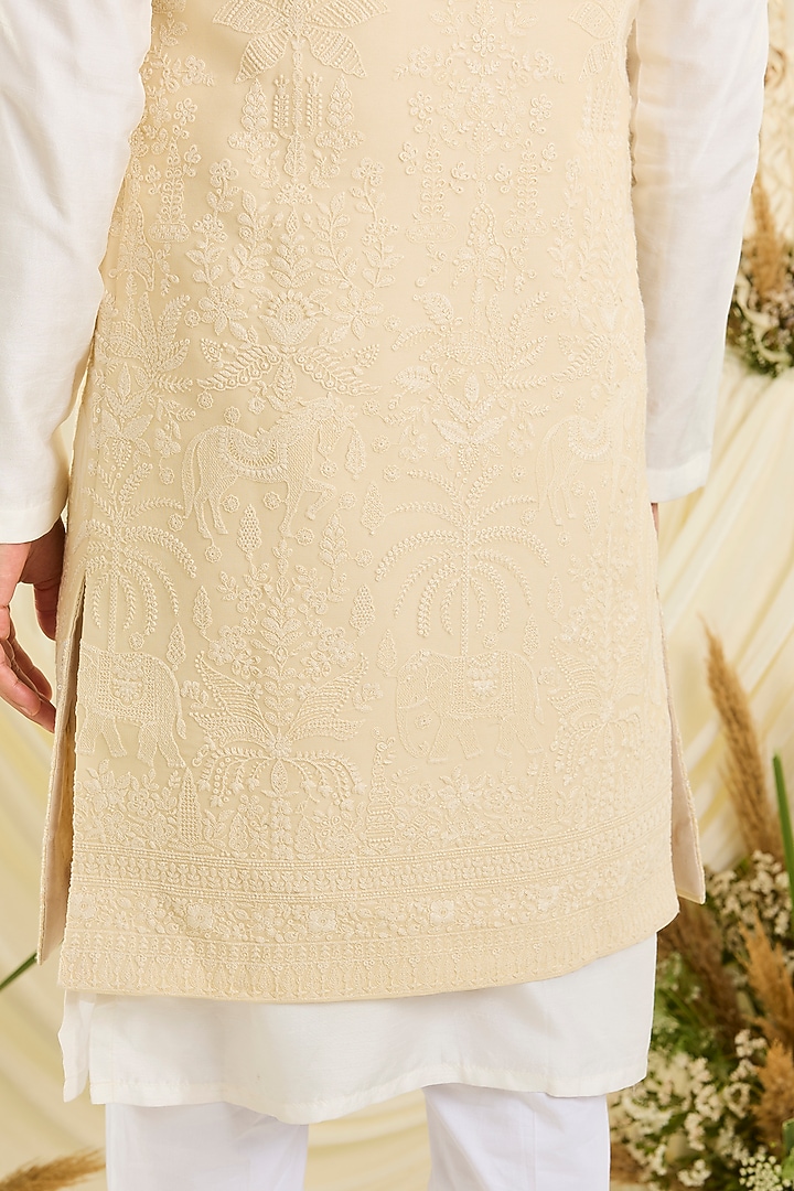 Yellow Georgette Sequins Embroidered Long Open Jacket by Kasbah Clothing at Pernia's Pop Up Shop