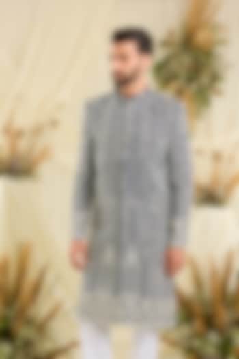 Royal Blue Georgette Hand Embellished Wedding Sherwani by Kasbah Clothing at Pernia's Pop Up Shop