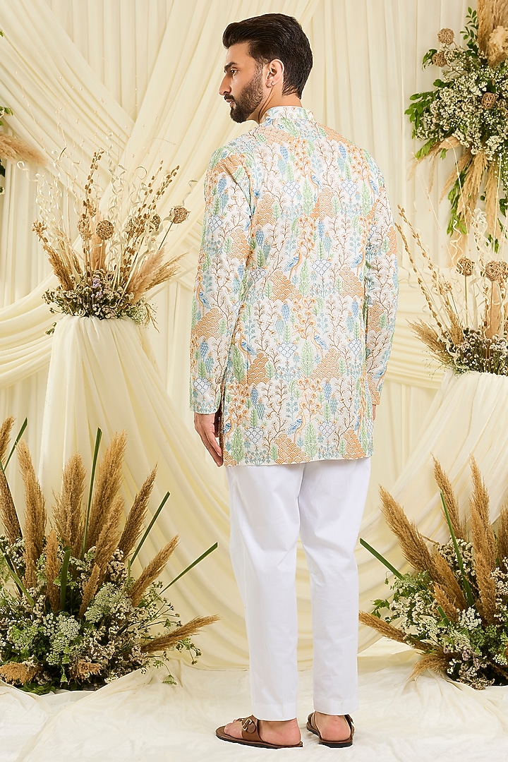 Ivory Silk Embroidered Short Kurta by Kasbah Clothing at Pernia's Pop Up Shop