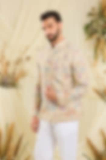 Cream-Gold Tissue Cutdana Embellished Wedding Bandhgala by Kasbah Clothing at Pernia's Pop Up Shop