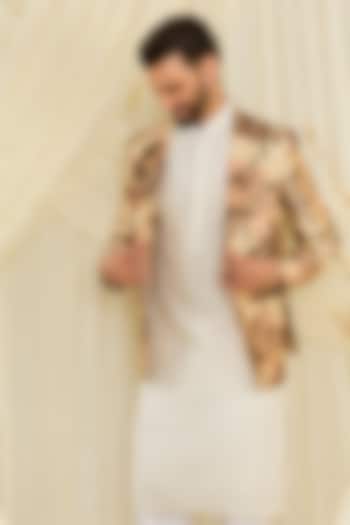 Beige Poly Crepe Floral Printed Blazer by Kasbah Clothing at Pernia's Pop Up Shop