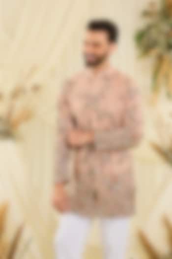 Peach Georgette Floral Embroidered Short Kurta by Kasbah Clothing at Pernia's Pop Up Shop