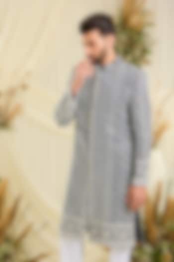 Royal Blue Georgette Hand Embellished Wedding Sherwani by Kasbah Clothing at Pernia's Pop Up Shop