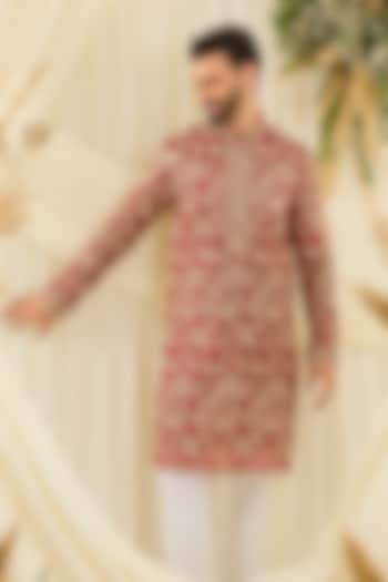 Red Georgette Zari Embroidered Kurta by Kasbah Clothing at Pernia's Pop Up Shop
