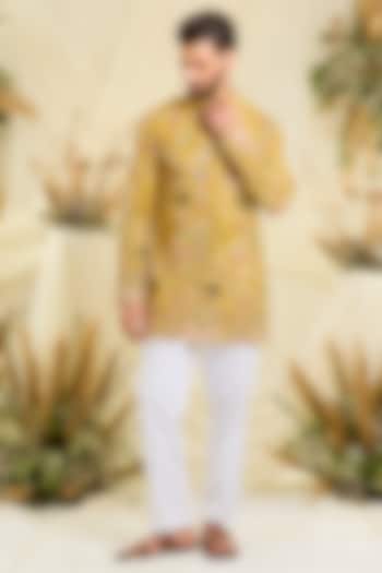 Yellow Georgette Embroidered Short Kurta by Kasbah Clothing at Pernia's Pop Up Shop
