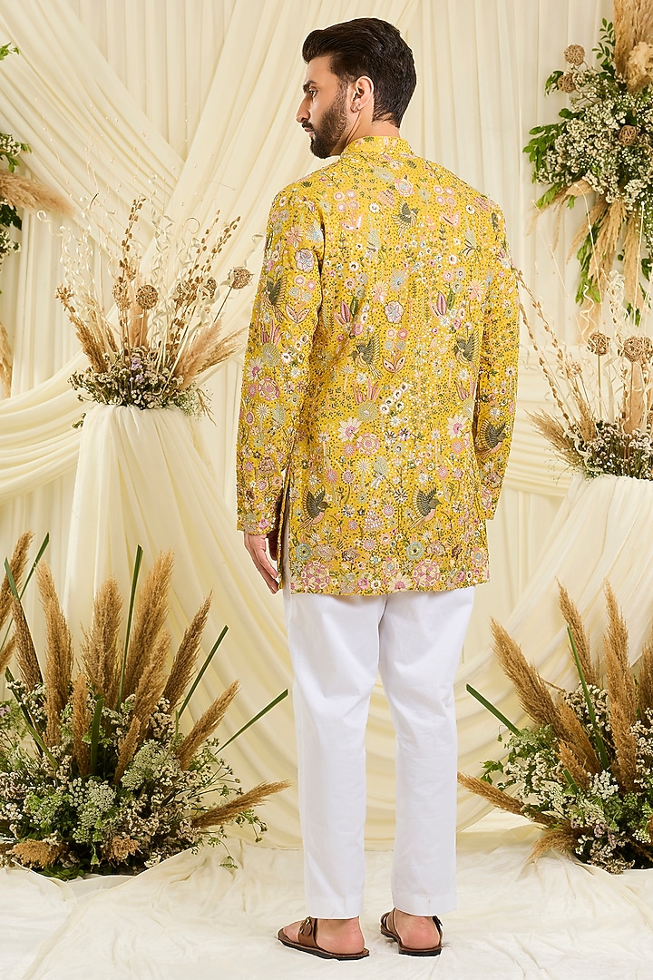 Yellow Georgette Embroidered Short Kurta by Kasbah Clothing at Pernia's Pop Up Shop