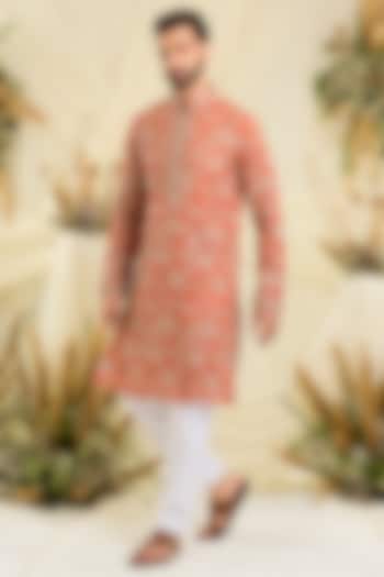 Orange Georgette Zari Embroidered Kurta by Kasbah Clothing at Pernia's Pop Up Shop