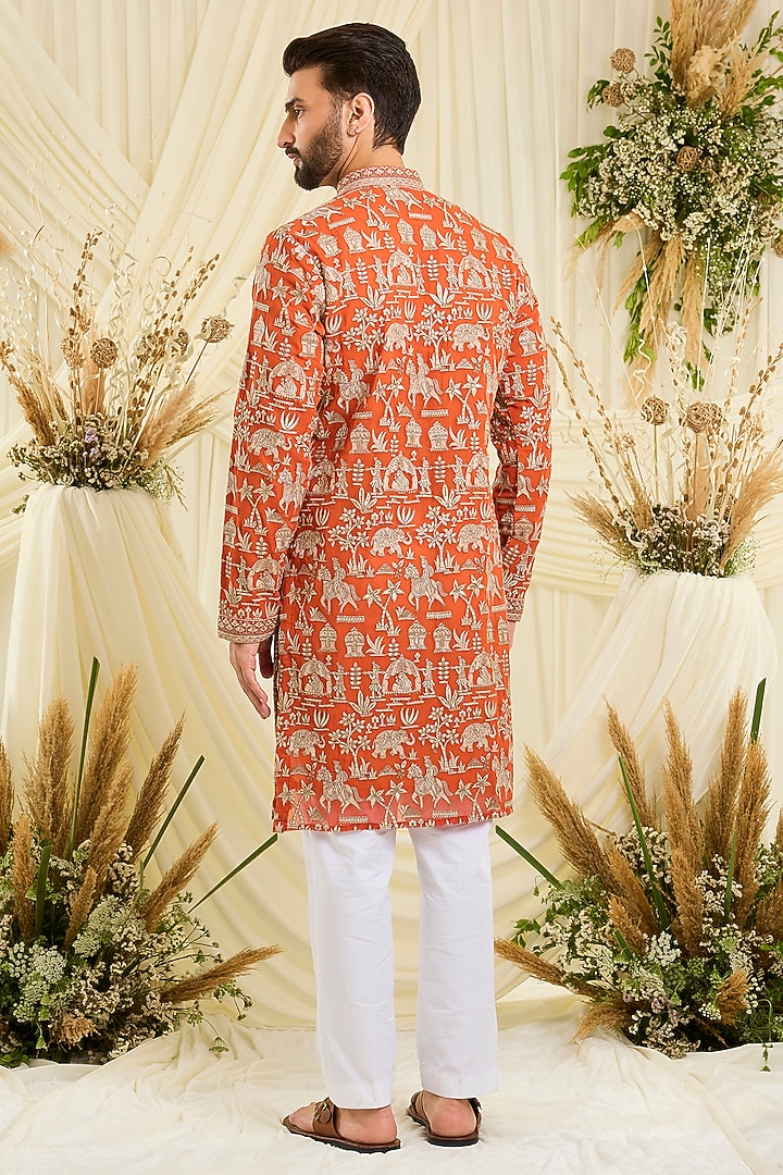 Orange Georgette Zari Embroidered Kurta by Kasbah Clothing at Pernia's Pop Up Shop