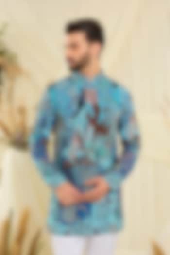 Blue Crepe Silk Abstract Printed Kurta by Kasbah Clothing at Pernia's Pop Up Shop