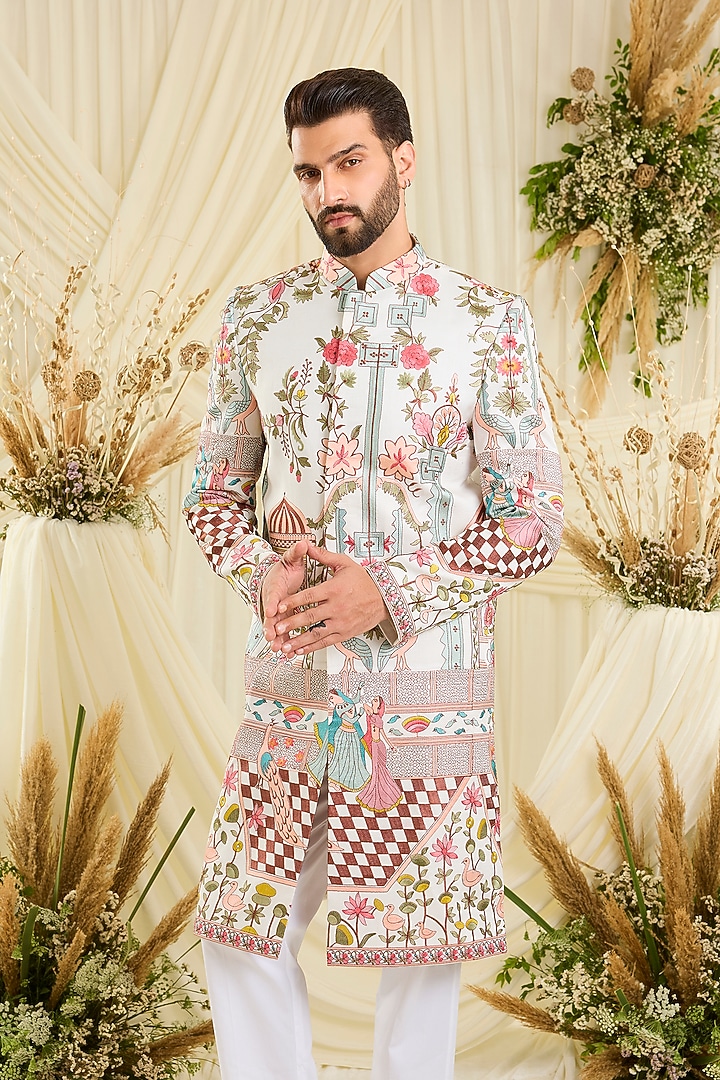 Ivory Silk Wedding Sherwani by Kasbah Clothing at Pernia's Pop Up Shop