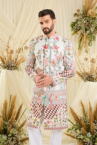 Ivory Silk Sherwani by Kasbah Clothing