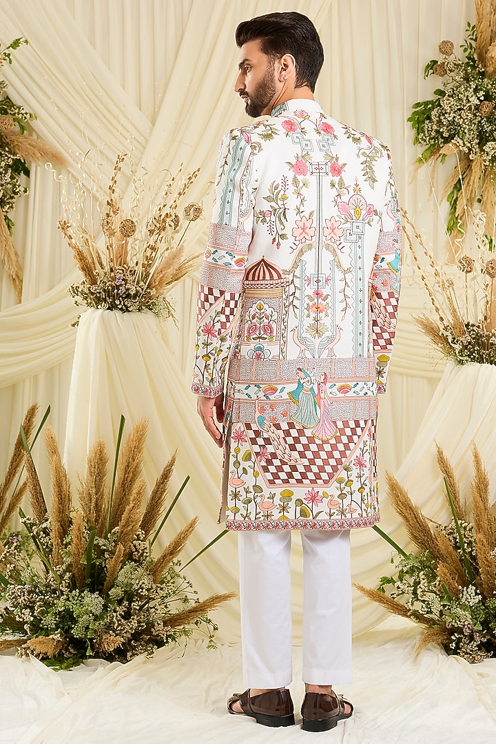 Ivory Silk Wedding Sherwani by Kasbah Clothing at Pernia's Pop Up Shop