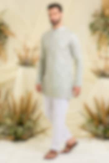 Pastel Aqua Blue Silk Sequin Embellished Short Kurta by Kasbah Clothing at Pernia's Pop Up Shop