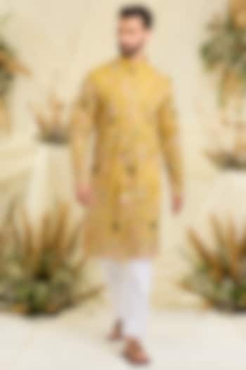 Yellow Georgette Embroidered Kurta by Kasbah Clothing at Pernia's Pop Up Shop