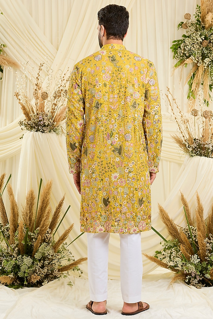 Yellow Georgette Embroidered Kurta by Kasbah Clothing at Pernia's Pop Up Shop