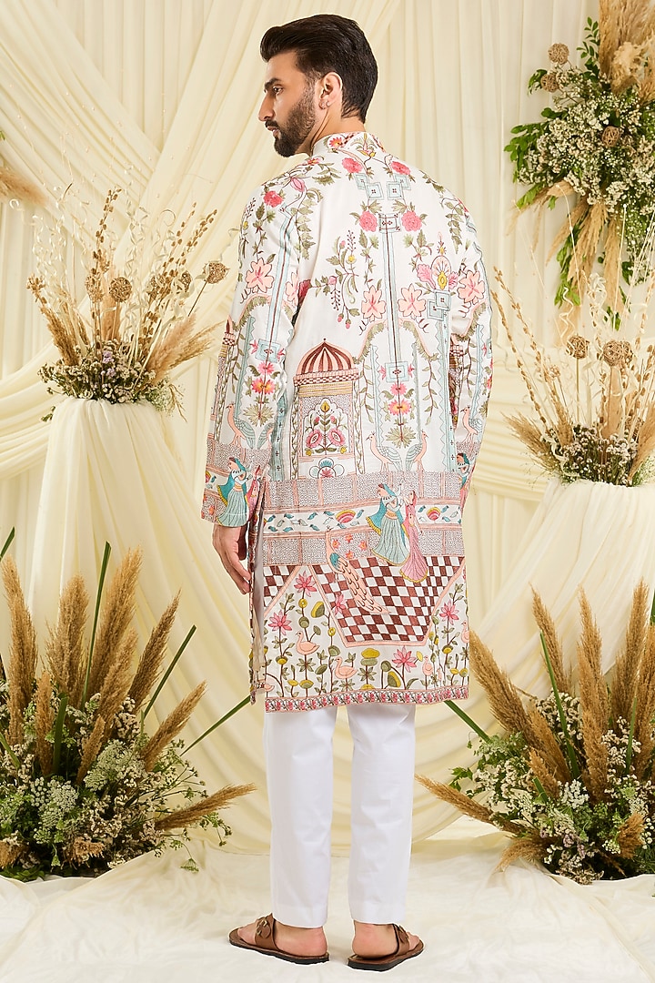Ivory Silk Floral Kurta by Kasbah Clothing at Pernia's Pop Up Shop