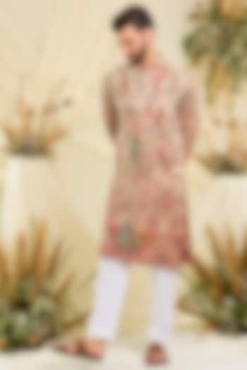 Pastel Peach Crepe Silk Floral Embroidered Kurta by Kasbah Clothing at Pernia's Pop Up Shop