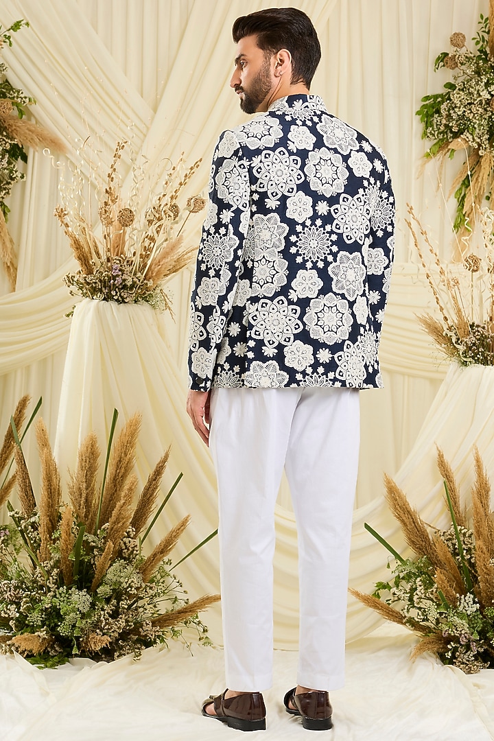 Red Silk Floral Embroidered Wedding Bandhgala by Kasbah Clothing at Pernia's Pop Up Shop