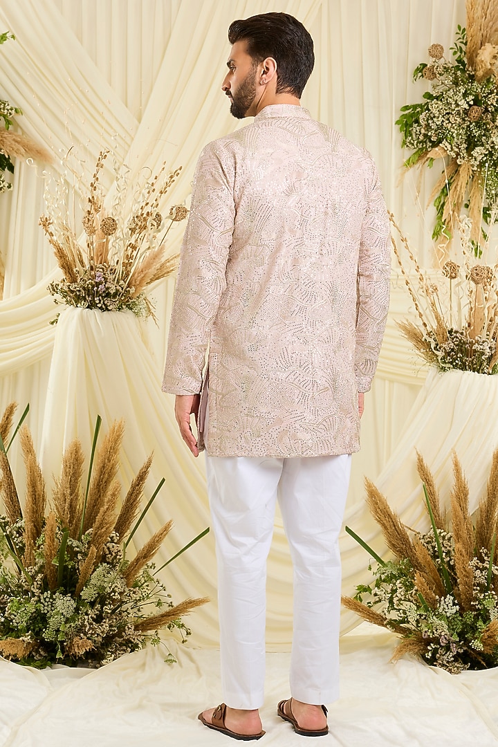 Powder Pink Silk Embellished Short Kurta by Kasbah Clothing at Pernia's Pop Up Shop
