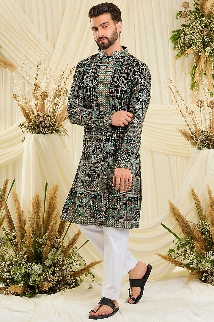 Black Georgette Embroidered Kurta by Kasbah Clothing at Pernia's Pop Up Shop