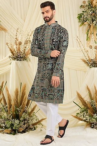 Black Georgette Embroidered Kurta by Kasbah Clothing
