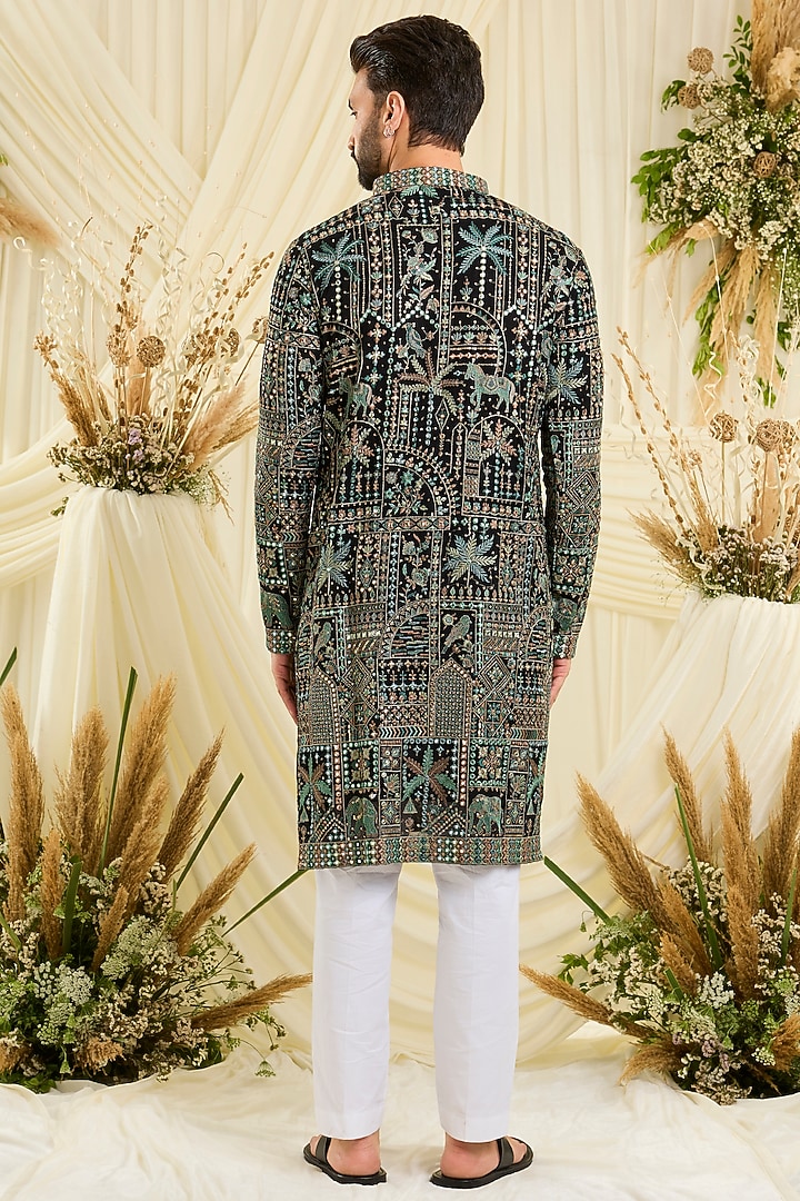 Black Georgette Embroidered Kurta by Kasbah Clothing at Pernia's Pop Up Shop