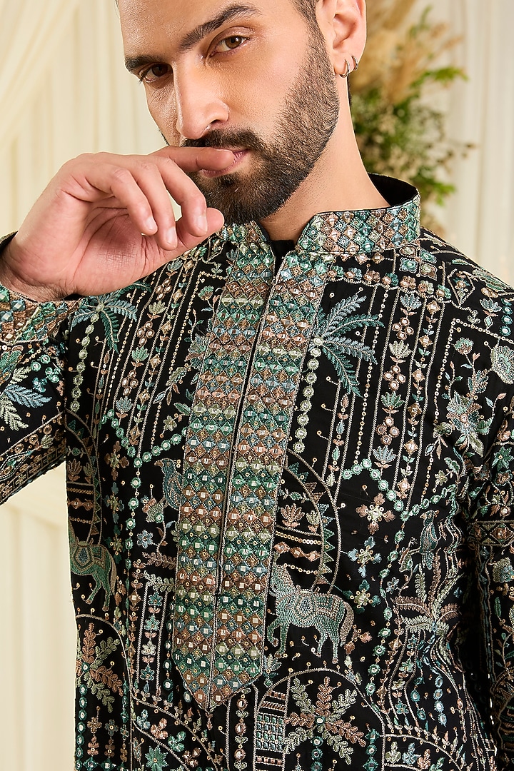 Black Georgette Embroidered Kurta by Kasbah Clothing at Pernia's Pop Up Shop