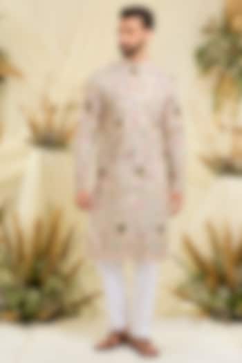 Ivory Georgette Thread Embroidered Kurta by Kasbah Clothing at Pernia's Pop Up Shop