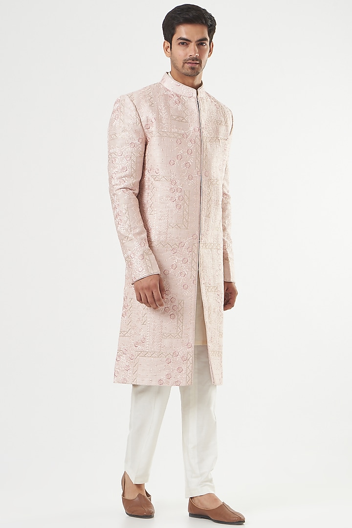 Blush Pink Embroidered Wedding Sherwani by Kasbah Clothing at Pernia's Pop Up Shop
