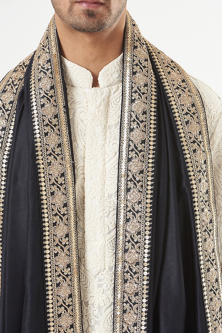 Black Embroidered Stole by Kasbah Clothing at Pernia's Pop Up Shop