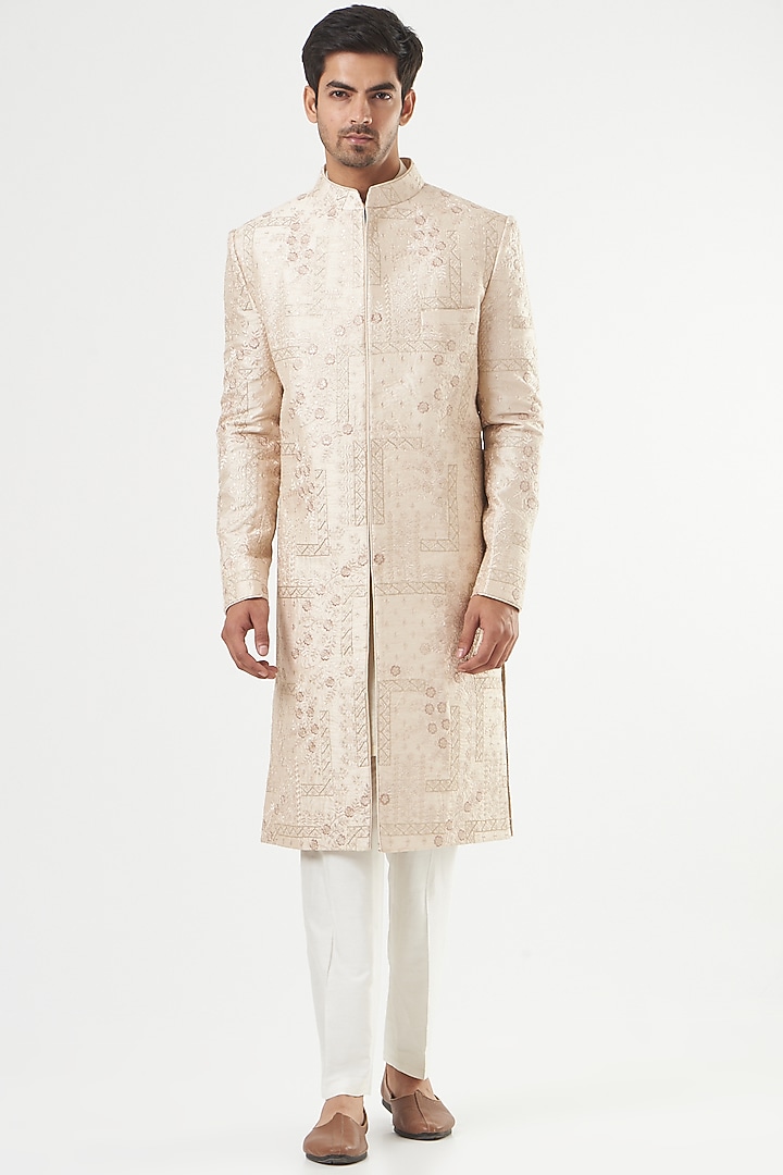 Ivory Embroidered Wedding Sherwani by Kasbah Clothing at Pernia's Pop Up Shop