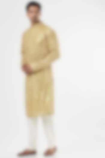 Lime Yellow Georgette Mirror Embroidered Kurta by Kasbah Clothing at Pernia's Pop Up Shop