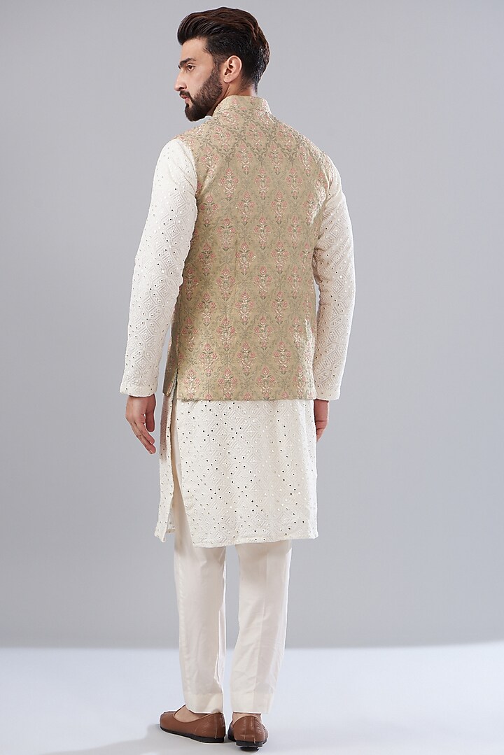 Bronze Silk Embroidered Nehru Jacket by Kasbah Clothing at Pernia's Pop Up Shop