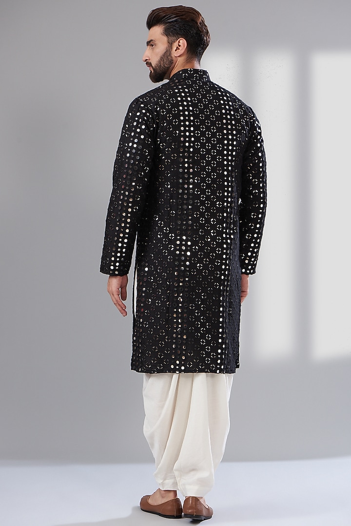 Black Silk Mirror Embroidered Kurta by Kasbah Clothing at Pernia's Pop Up Shop