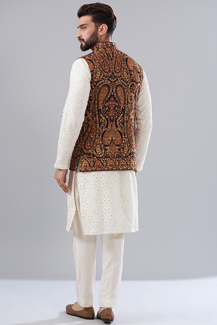 Black Georgette Embroidered Nehru Jacket by Kasbah Clothing at Pernia's Pop Up Shop
