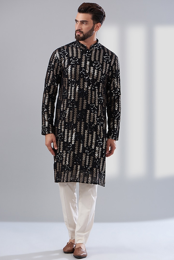 Black Georgette Embroidered Kurta by Kasbah Clothing