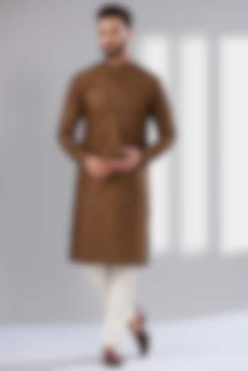 Brown Silk Floral Embroidered Kurta by Kasbah Clothing at Pernia's Pop Up Shop