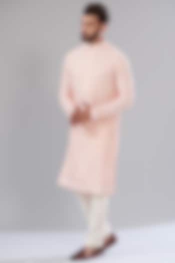 Powder Pink Georgette Chikankari Embroidered Kurta by Kasbah Clothing at Pernia's Pop Up Shop