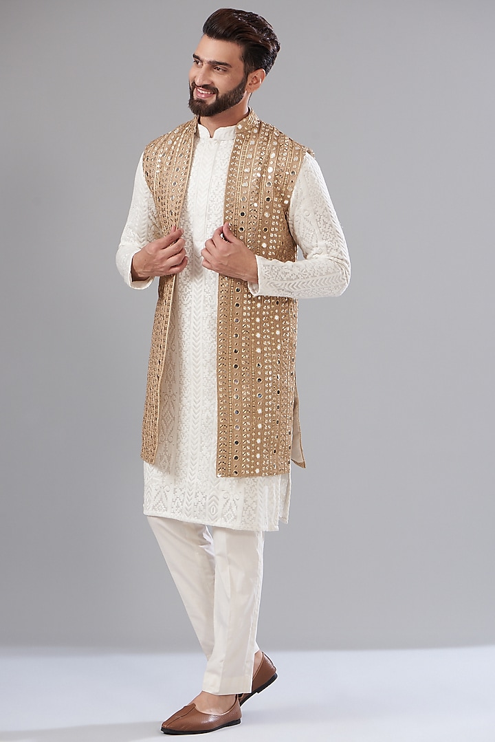 Copper Georgette Embroidered Indo-Western Jacket by Kasbah Clothing