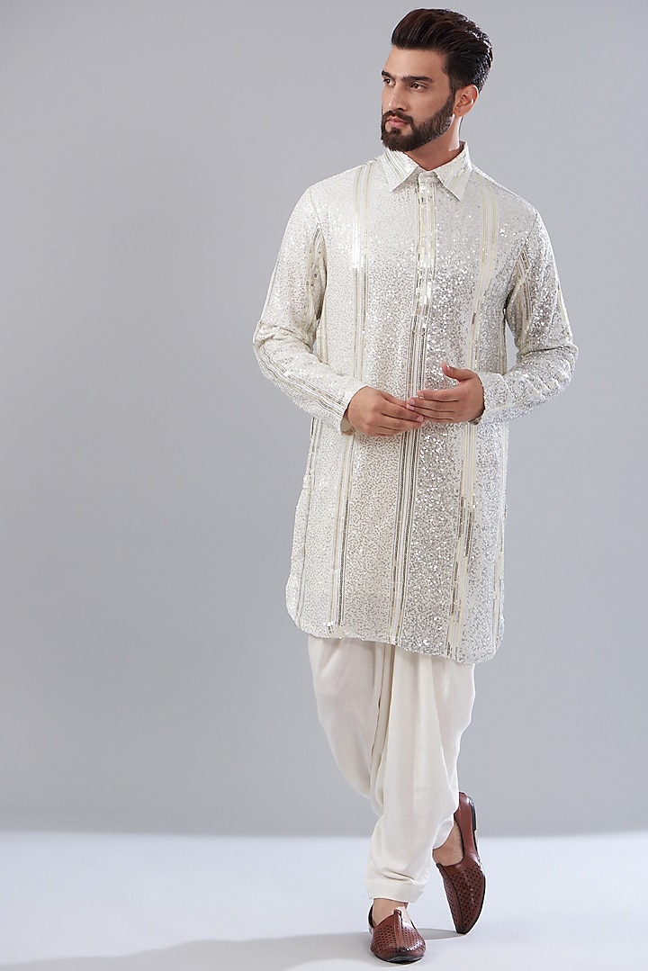 Silver Georgette Embroidered Kurta by Kasbah Clothing