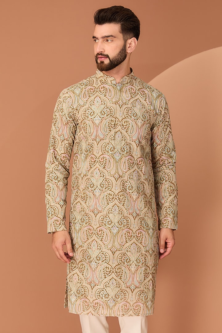 Brown Georgette Kashmiri Embroidered Chikankari Kurta by Kasbah Clothing at Pernia's Pop Up Shop