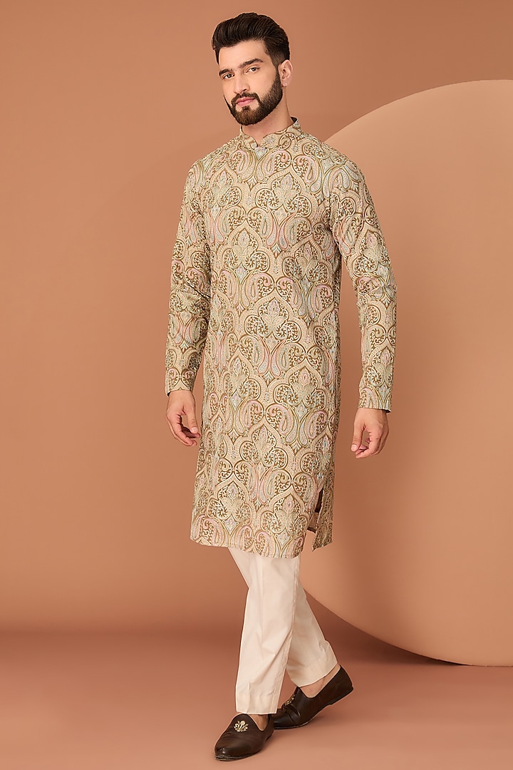 Brown Georgette Kashmiri Embroidered Chikankari Kurta by Kasbah Clothing