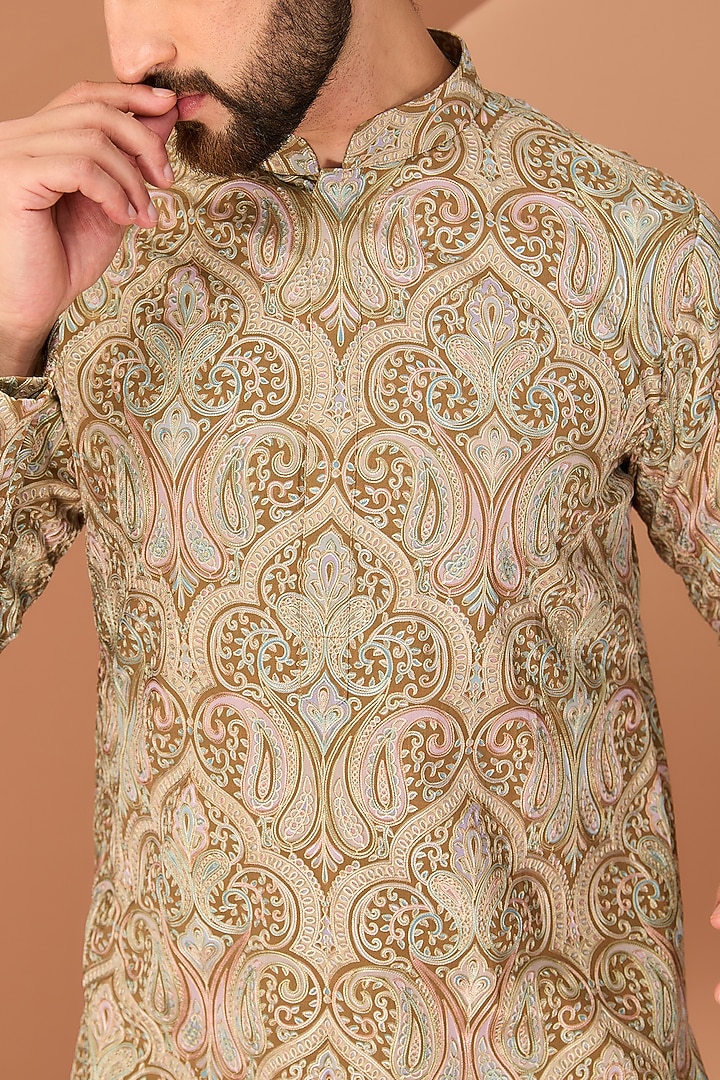 Brown Georgette Kashmiri Embroidered Chikankari Kurta by Kasbah Clothing at Pernia's Pop Up Shop