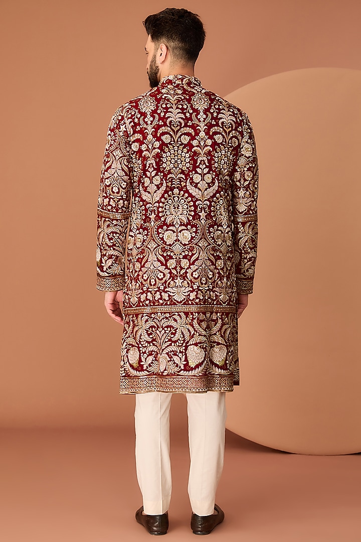 Maroon Georgette Zari & Sequins Work Floral Kurta by Kasbah Clothing at Pernia's Pop Up Shop