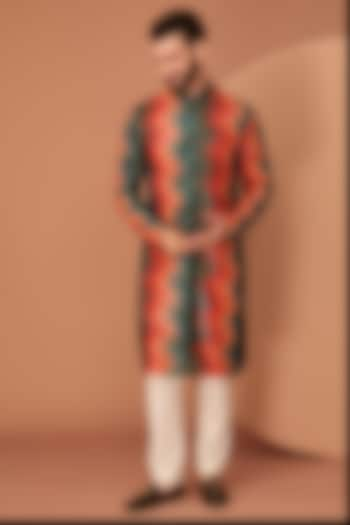 Orange & Teal Georgette Sequins Textured Kurta by Kasbah Clothing