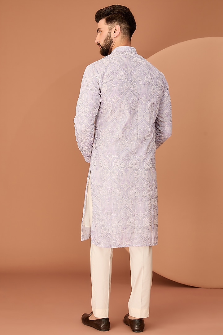 Purple Georgette Kashmiri Chikankari Embroidered Kurta by Kasbah Clothing at Pernia's Pop Up Shop