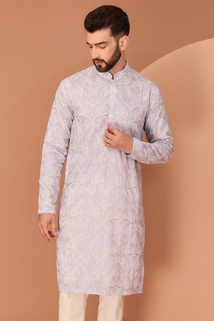 Purple Georgette Kashmiri Chikankari Embroidered Kurta by Kasbah Clothing