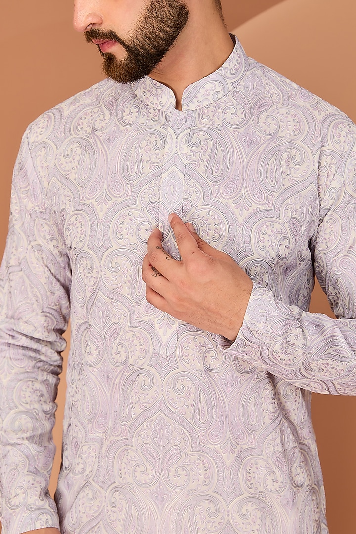 Purple Georgette Kashmiri Chikankari Embroidered Kurta by Kasbah Clothing at Pernia's Pop Up Shop
