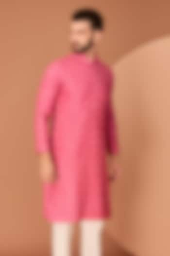 Hot Pink Silk Thread Embroidered Kurta by Kasbah Clothing at Pernia's Pop Up Shop